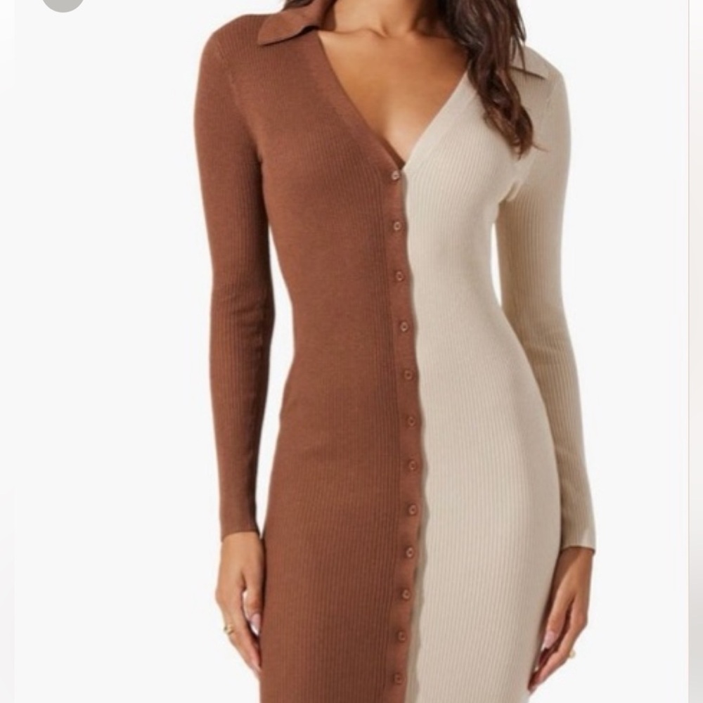 ASTR THE LABEL 
SOLD Two-Tone Brown and Cream Button-Up Dress - Picture 2 of 12